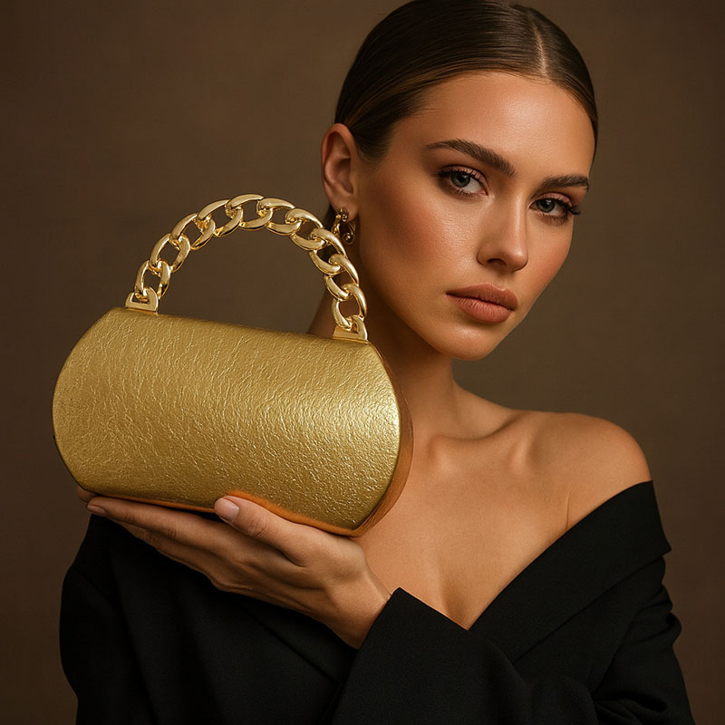 Luxury Bags Vendor - Luxury Gold Metal Buckle Box Clutch